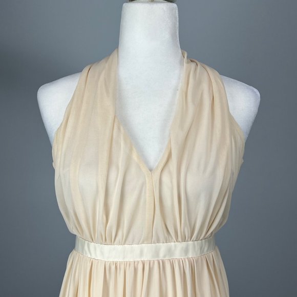 ASOS Cream Sleeveless V Neck Drapes Chiffon Halter Mini Party Dress size 2 - Picture 2 of 11